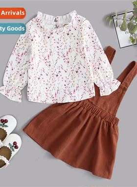 Girls spring  autumn  2021 new fashi small flowers printed l