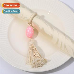 Wooden bead circle tassel fringe napkin ring hotel restauran