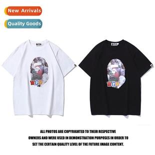 shark ape sleeved tide men short printing Japanese head