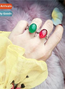 Temperament  fashi imati red  green agate chalcedy egg-shape