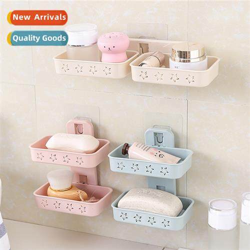 Double soap box wall mounted sucti cups draining soap box n-