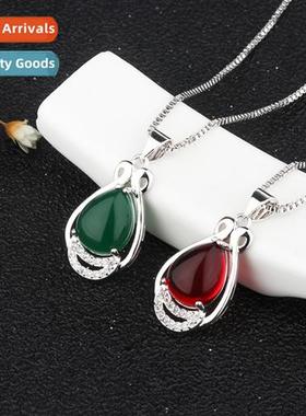 New silver-plated ethnic style green chalcedy pendant wh dia