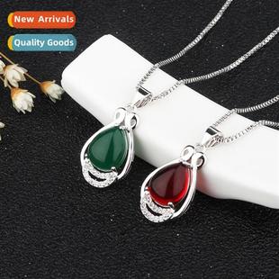 ethnic style silver dia pendant plated chalcedy New green