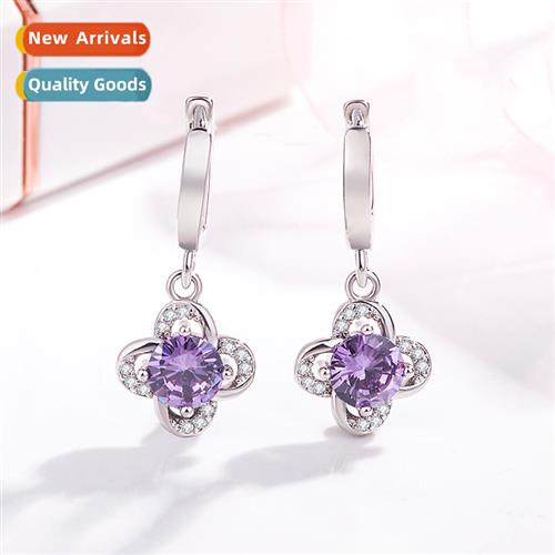 n new flash diamd four-leaf clover lg earrings female zircia