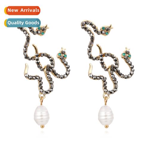 Vintage wrap around snake earrings fashi alloy diamd pearl e