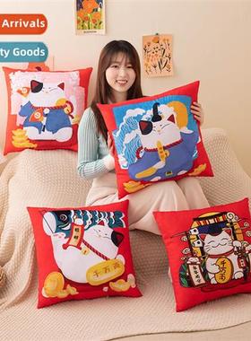 Natial nd  new Chinese style cat pillow cute carto red cushi