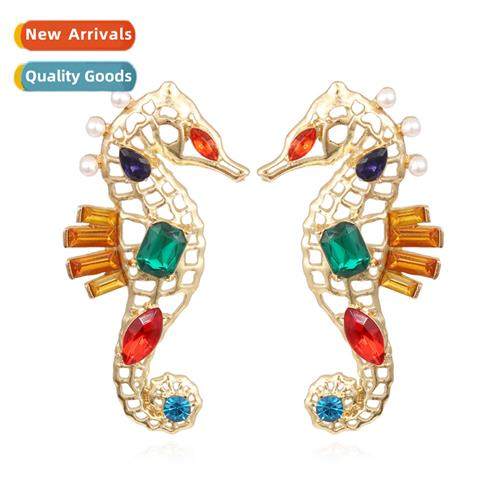 Popular creative cute seahorse earrings retro fashi temperam