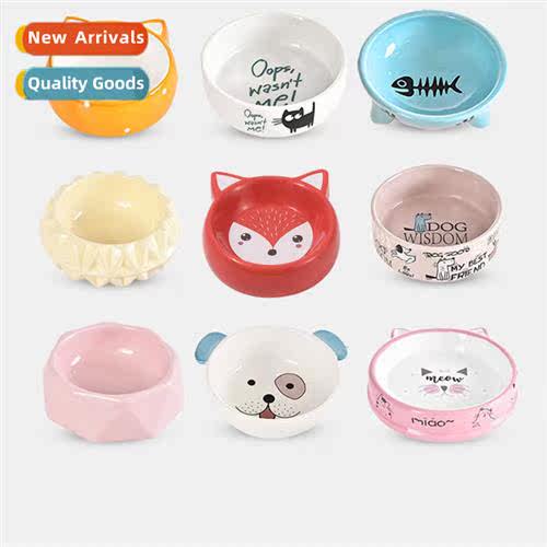 Pet ceramic bowl thickened carto ceramic cat bowl easy to cl