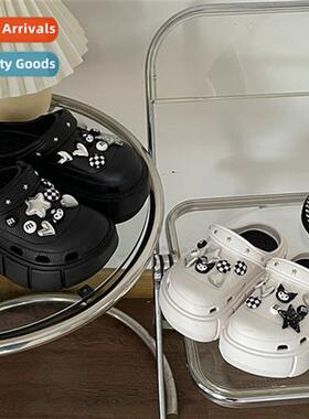 ins new DIY hole shoes sweet cool dark black thick bottom he