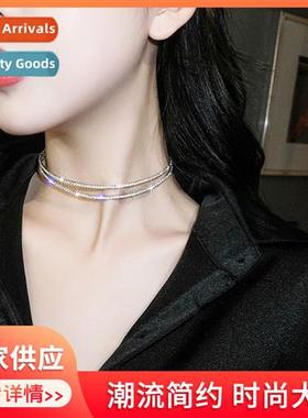 Micro-set rhineste invisible collarbe chain short neck jewel