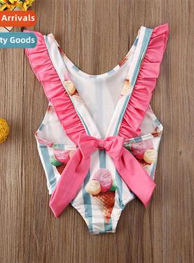 0-4T Infant Girls Swimsu Cute Carto Striped Swimsu Sweet Bik
