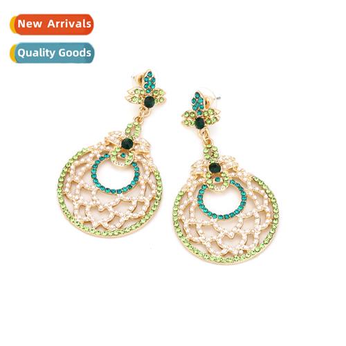 Fashi openwork floral pattern wh colored diamds earrings nic
