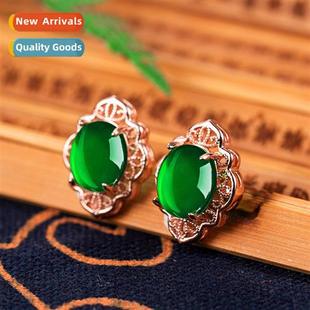 hollowed out green Retro earrings style chalcedy fema ethnic