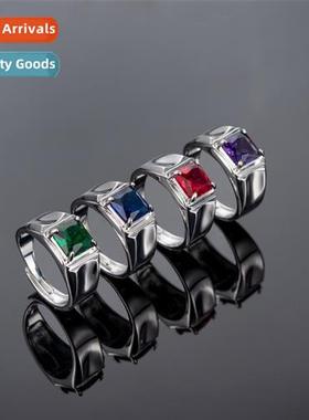 Classic four claws emerald ring mens      wh diamd amethyst