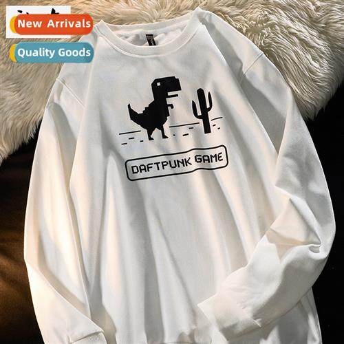 Carto dinosaur printing round neck lg-sleeved T-shirt mens