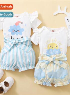 Girls spring  fall  2022 new n clouds letter print short-sle