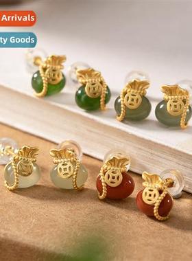 Bags  peace copper plated real gold inlaid Nanhg jasper stud