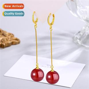 agate earrings female Natural plated green carnelian 12MM