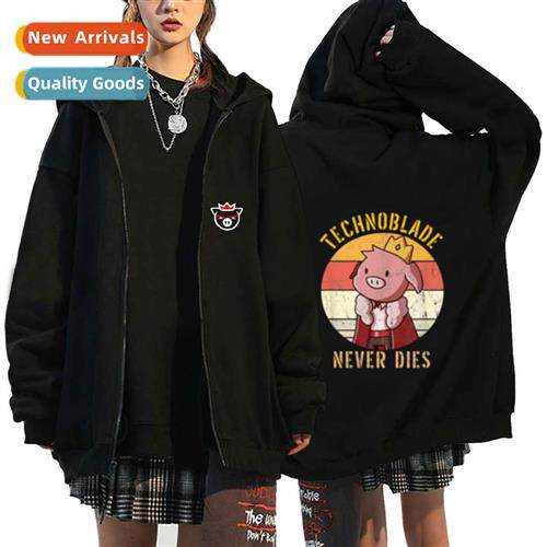 2022 new pig god technoblade print mens  womens zipper sweat