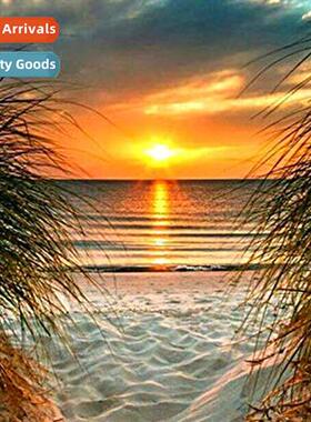 New hmade embroidery DIY beach sunset lscape full embroidery