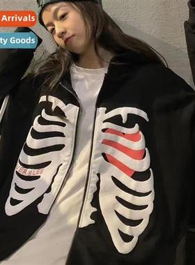 2023 New Cardigan Sweatshirt Side Pocket Skelet Sternum Prin