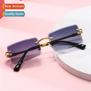 2A416 Square Rimless Cut Edge Sunglasses New Trend Sunglasse