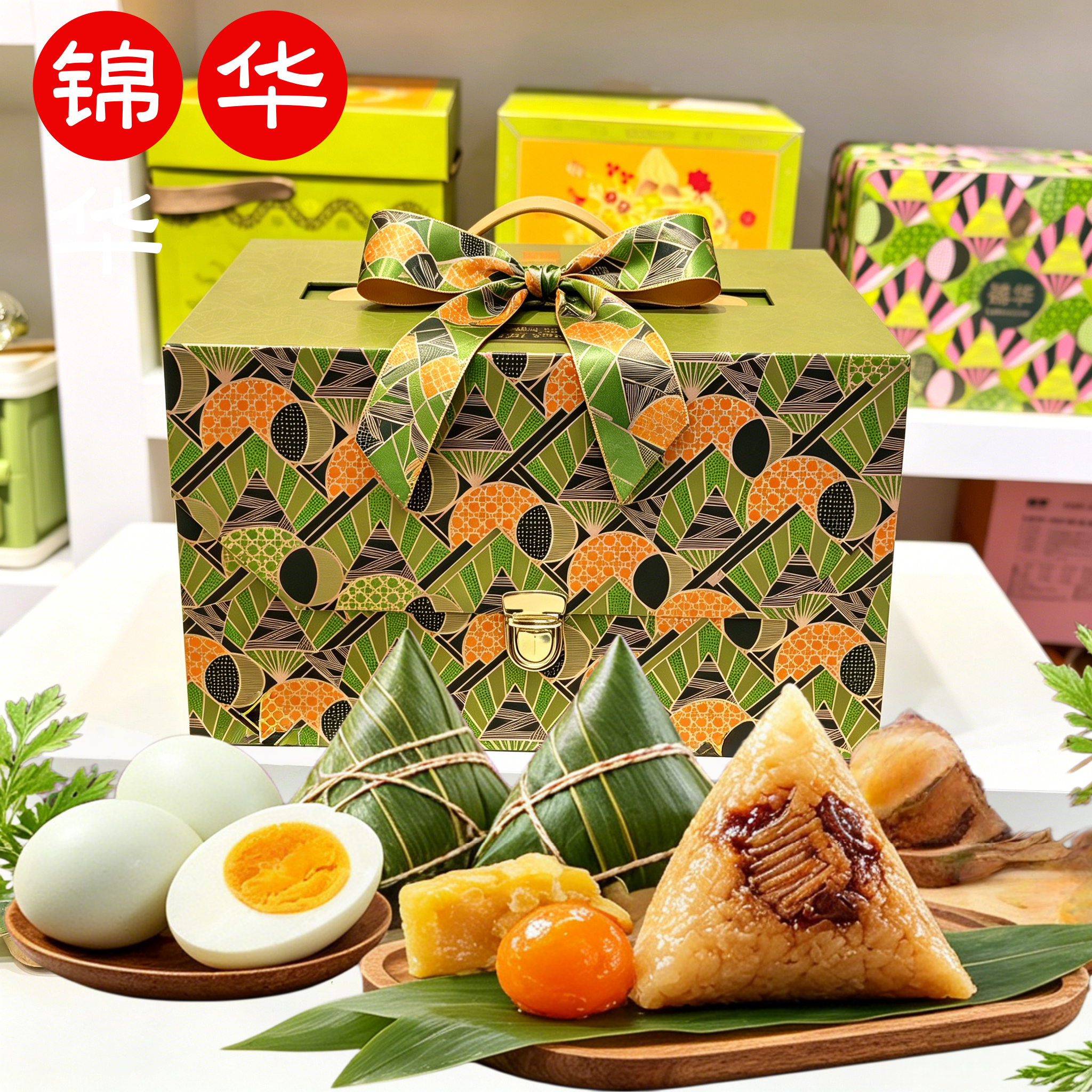 锦华端阳呈祥粽子礼盒鲜肉素甜粽咸鸭蛋糕点团购送亲朋送礼团购