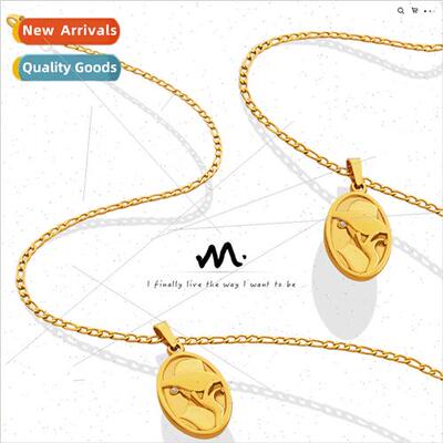 Europe geometric portra oval plate zirconia inlaid necklace
