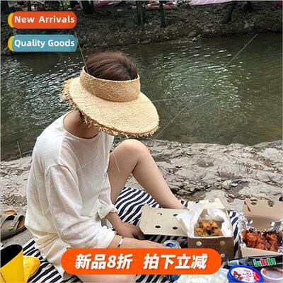 Handmade burlap raffia large brim sun hat women summer sunsc
