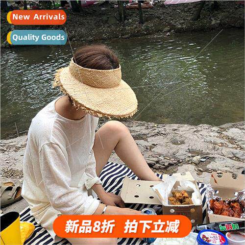 Handmade burlap raffia large brim sun hat women summer sunsc