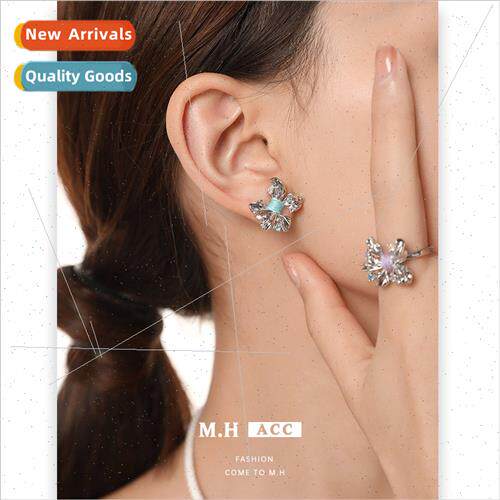 Color zirconia bow earrings female niche ins gentle wind ear