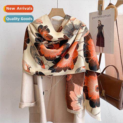 2023 new ethnic printing faux cashmere scarf female fall win