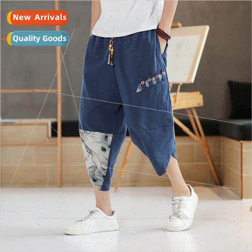 2022 summer new Chinese men cotton linen seven-minute pants