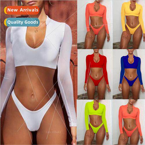 2 Color Long Sleeve Mesh Bikini i One Piece Swimsu 2018A127