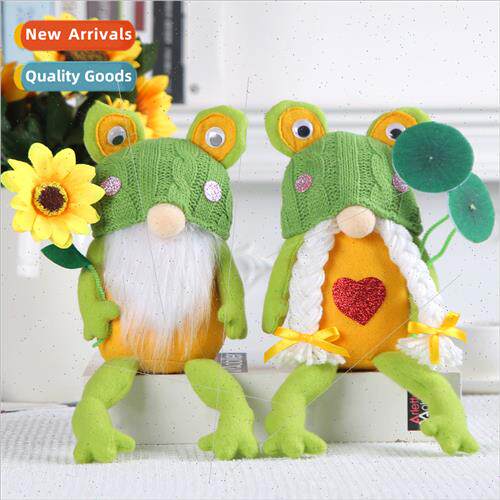 Cute Rudolph Frog Doll Desktop Decoration Kn Hat Faceless Gn
