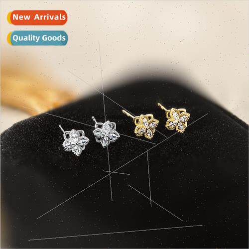Rotating four leaves small flowers delicate earrings S925 si