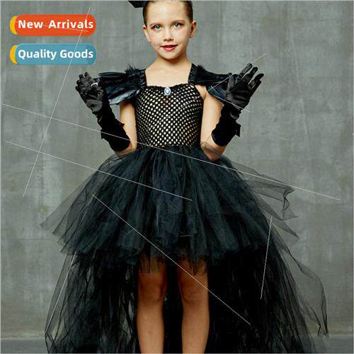 Sequins Wings Girls Cosplay Dresses Evil Queen Trailing Dres