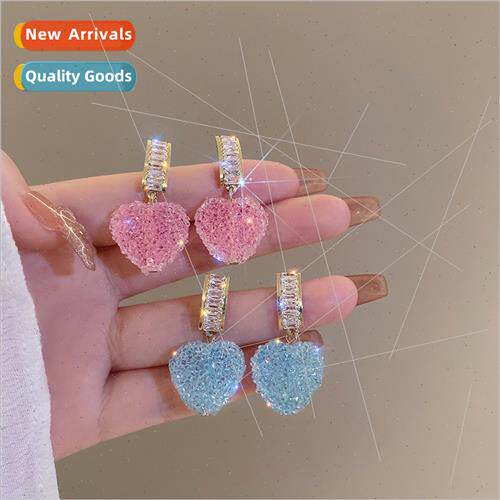 2023 summer new full diamond ins peach heart earrings cute e