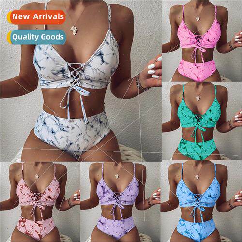 Europe2022 New Sexy Ink Printed Bust Tie Bikini Tie Up Separ