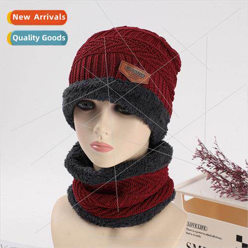 Woolen hat scarf set men winter padded knted cap female Kore