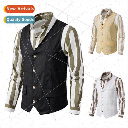 New Japan nd retro linen men vest summer loose jacket men M7