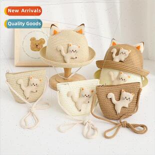 straw hat summer cartoon sunscree set kten bag Summer animal
