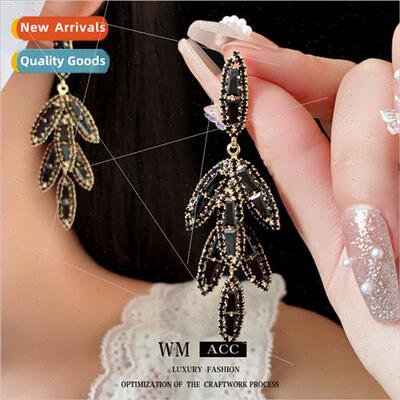 lver needle wh diamonds square leaf tassel earrings fashion