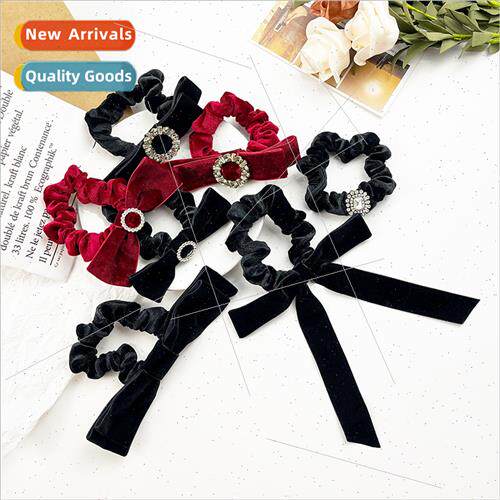 French Black Velvet Bow Hair Rope Hair Circle Female Vintage