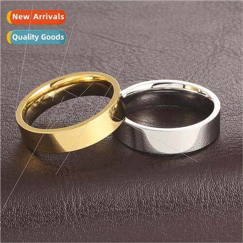 Men Jewelry Women Flat Gold Ring Stainless Steel Glossy Ring