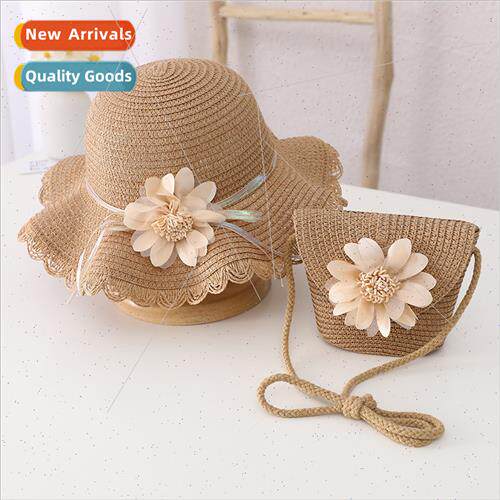 Flower Straw Hat Bag Set Summer Sun Shade Sunscreen Hat Cute
