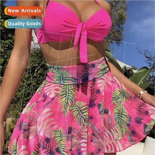 2023 New Swimsu Europe Printed Beach Dress Sexy Bikini Women