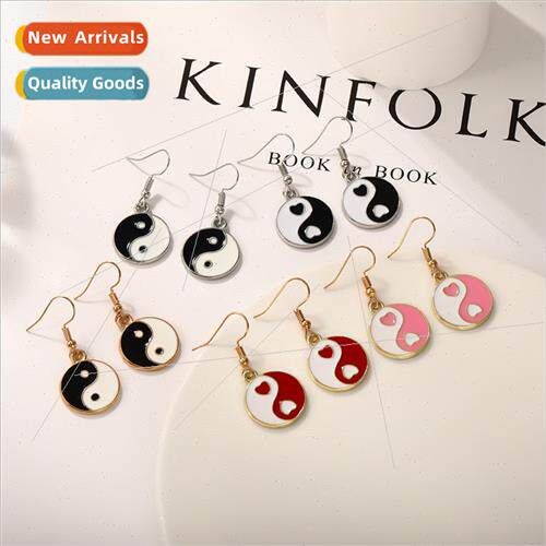 Black whe Taiji gossip earrings ear hook alloy oil drop earr
