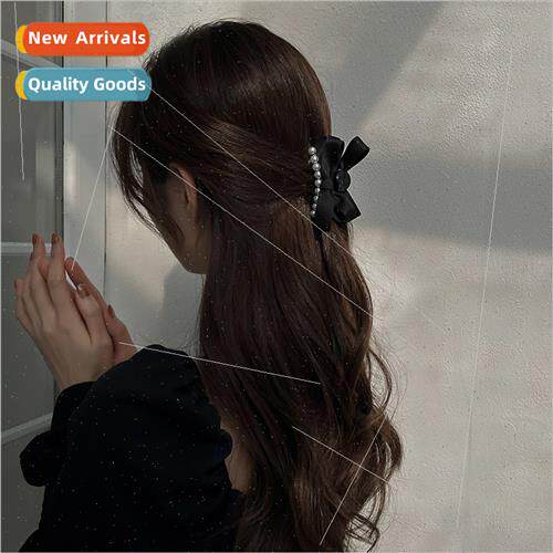 French Hepburn black pearl bow catch clip hair clip shark cl