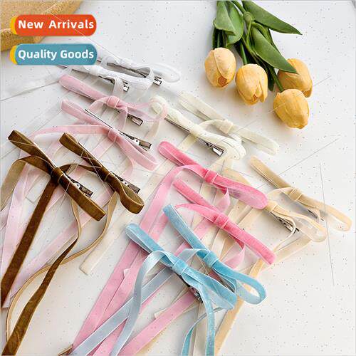 Spring summer velvet bow ribbon hair clips female ponytail h